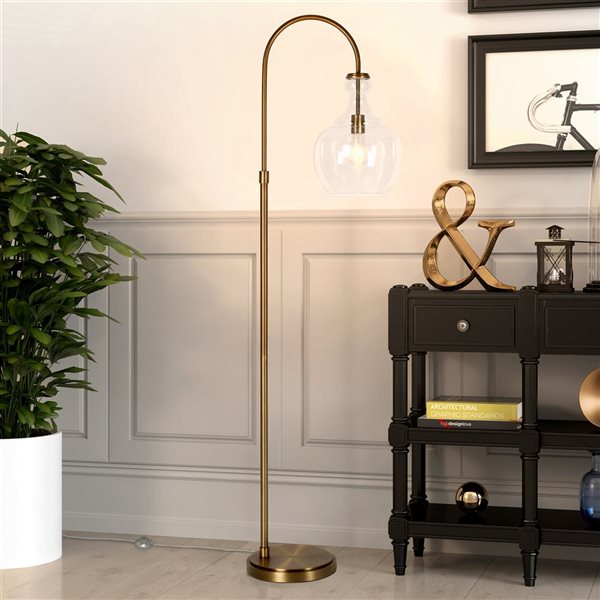 Hailey Home Verona 70-in H Brass Arc Floor Lamp w/ Clear Glass Shade