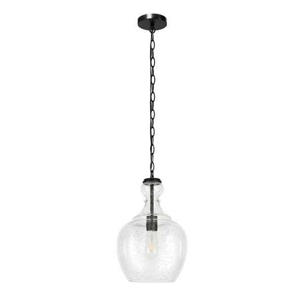 Luminaire suspendu Verona Hailey Home 11 po l. noir avec abat-jour en verre bullé