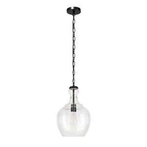 Luminaire suspendu Verona Hailey Home 11 po l. noir avec abat-jour en verre bullé