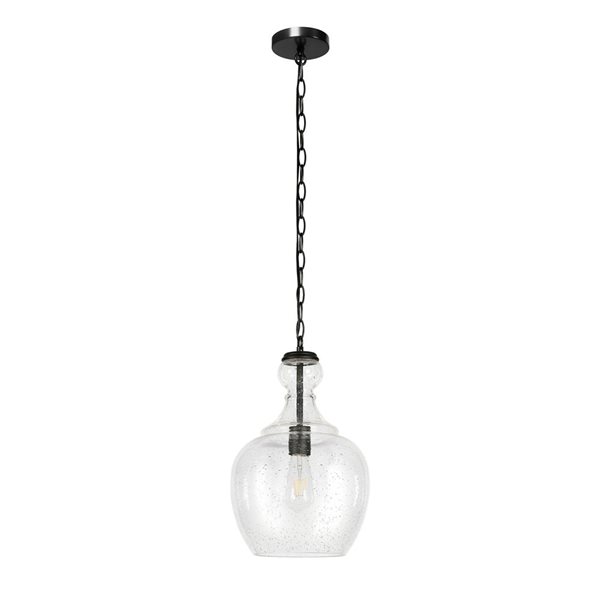 Hailey Home Verona 11-in W Black Pendant Ceiling Light w/ Bubble Glass Shade