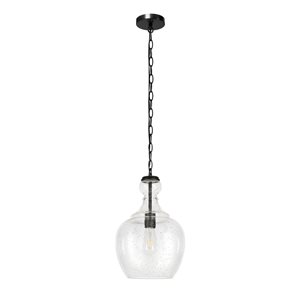 Hailey Home Verona 11-in W Black Pendant Ceiling Light w/ Bubble Glass Shade