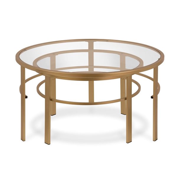 Hailey Home Gaia 2-Piece Brass Round Glass Nested Coffee Tables