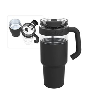 Tasse de voyage en acier inoxydable noir Asobu Explorer 34 oz liq avec gobelet isotherme détachable