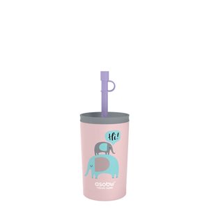 Bouteille d'eau en acier inoxydable rose Asobu pour enfants avec couvercle en silicone et paille