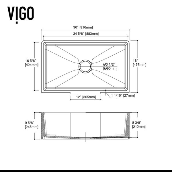 VIGO Matte Stone™ 36-in White Single-Basin Square Apron/Farmhouse Kitchen Sink Set With Silicone Grid