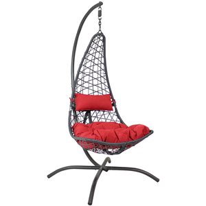 Sunnydaze Decor Red Resin Wicker Lounge Chair w/ Steel Stand and Cushions