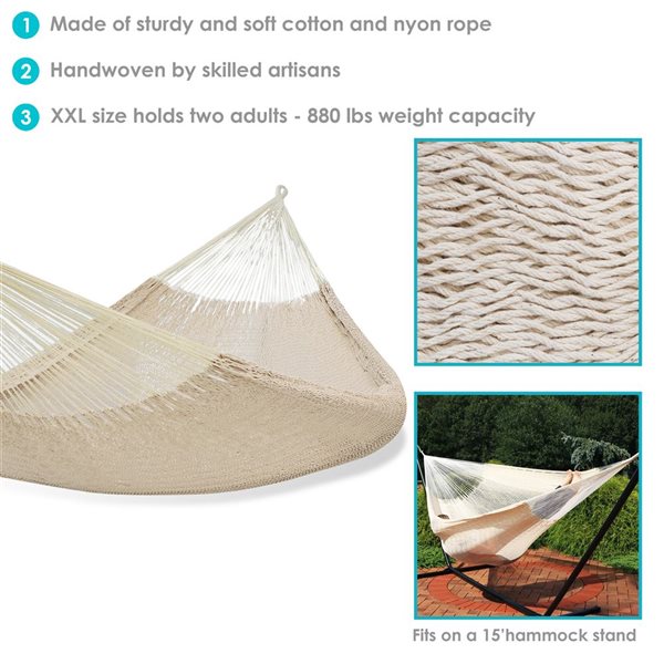 Sunnydaze Decor Cream Woven 2-Person Fabric Hammock