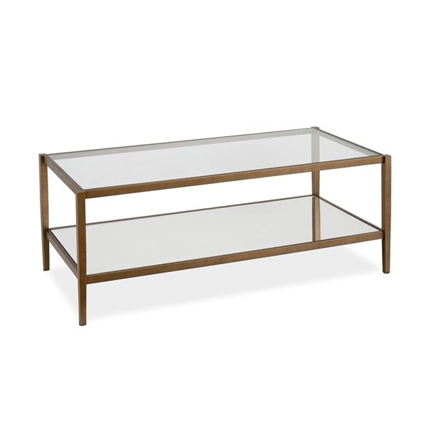 Table basse Hera de Hailey Home laiton avec surface en verre et tablette miroir