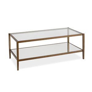 Hailey Home Hera Brass Glass Coffee Table w/ Mirror Shelf