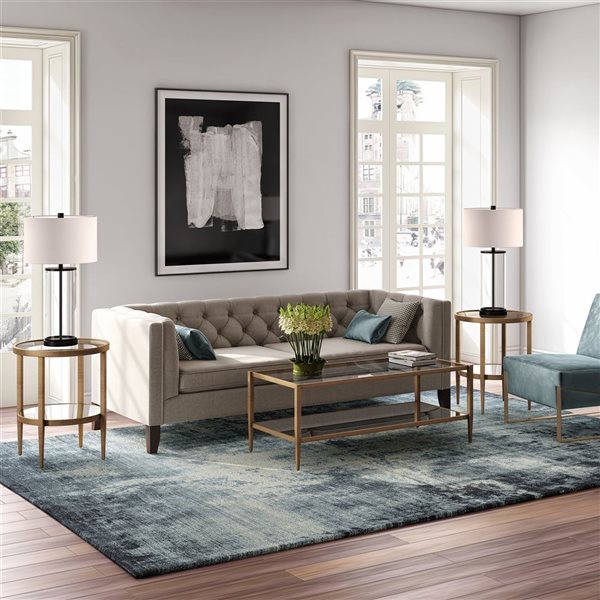 Hailey Home Hera Brass Glass Coffee Table w/ Mirror Shelf