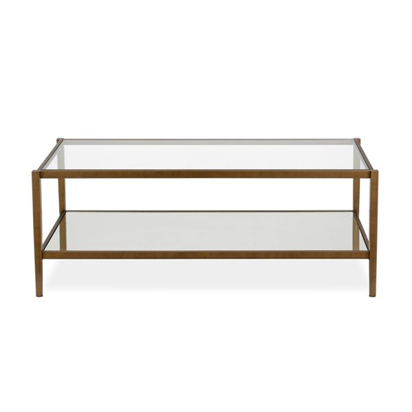 Hailey Home Hera Brass Glass Coffee Table w/ Mirror Shelf