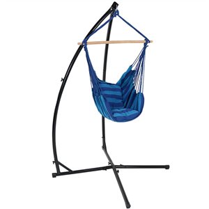 Sunnydaze Decor Blue Woven Rope Hammock Chair w/ X-Stand