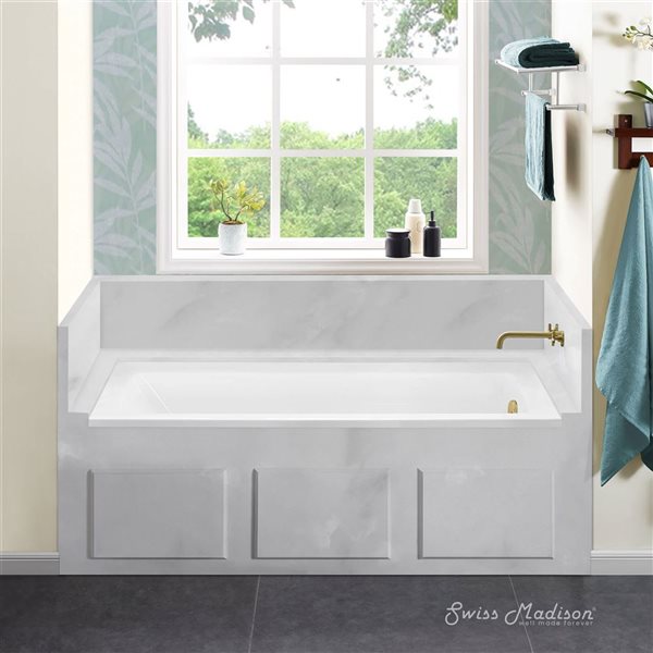 Swiss Madison Lausanne 66 W x 32-in L Glossy White Acrylic Alcove Right Drain Bathtub