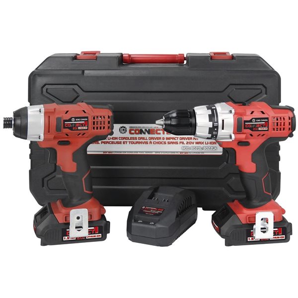 King Canada Connect 1 20 V Max Li-Ion Cordless Drill & Impact Driver Kit