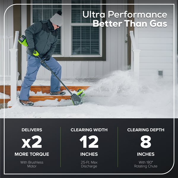 Greenworks 2X24 V (48 V) 12-in Aluminum Handle Brushless Snow Shovel with LED Light, Tool Only