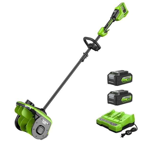 Greenworks 2X24 V (48 V) 12-in Brushless Snow Shovel with 2X Non-USB Batteries and 4A Dual Port Rapid Charger