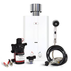 Chauffe-eau extérieur sans réservoir Eccotemp L10 3.0 gal/min a pompe à membrane EccoFlo 12 V, crépine + ens. de douche