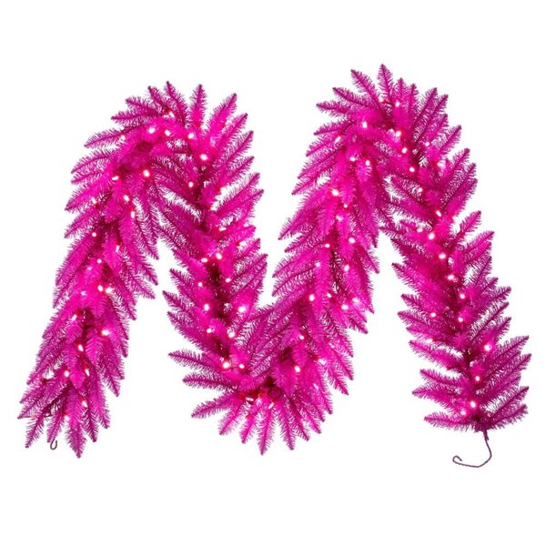 Vickerman 9-ft x 14-in Hot Pink Artificial Pre-Lit Garland w/ 100 Pink LED Mini Lights and 270 PVC Tips