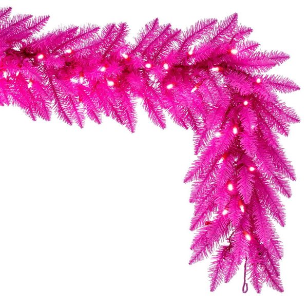 Vickerman 9-ft x 14-in Hot Pink Artificial Pre-Lit Garland w/ 100 Pink LED Mini Lights and 270 PVC Tips