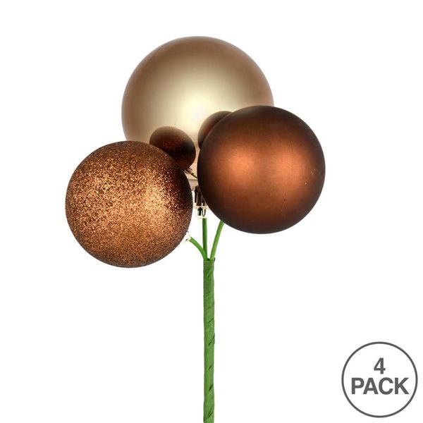 Vickerman 18-in H Mocha Plastic Ball Ornament Christmas Pick - 4/Pk