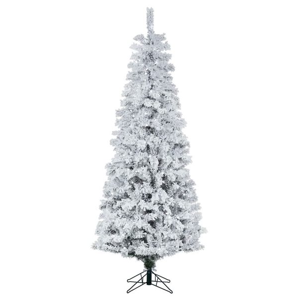 Vickerman 7.5-ft x 36-in Flocked Pacific Pencil Artificial Christmas Tree w/ 400 Warm White LED Lights and 438 PVC Tips