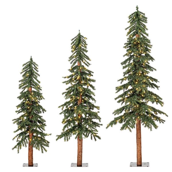 Vickerman 4-5-6-ft Natural Alpine Full Artificial Christmas Tree Set w/ 450 Warm White LED Lights - Set of 3