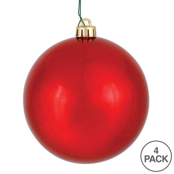 Vickerman 4.75-in Red Shiny Ball Ornament - 4/Pk