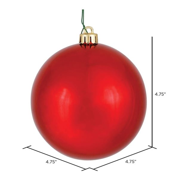 Vickerman 4.75-in Red Shiny Ball Ornament - 4/Pk