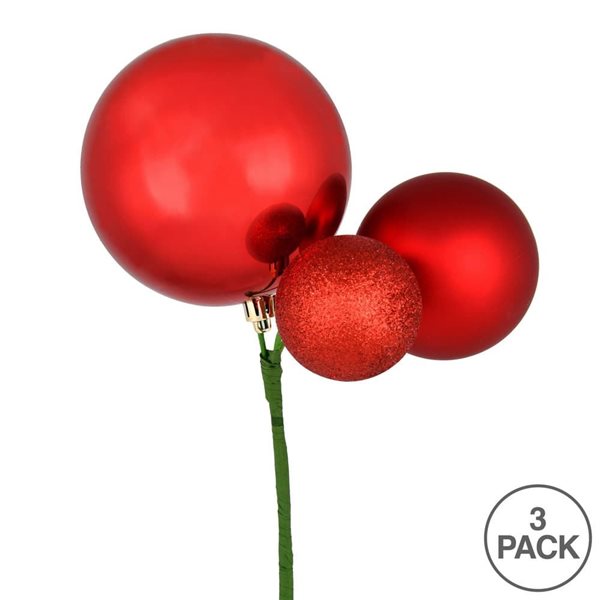 Vickerman 18-in H Red Plastic Ball Ornament Christmas Pick - 3/Pk