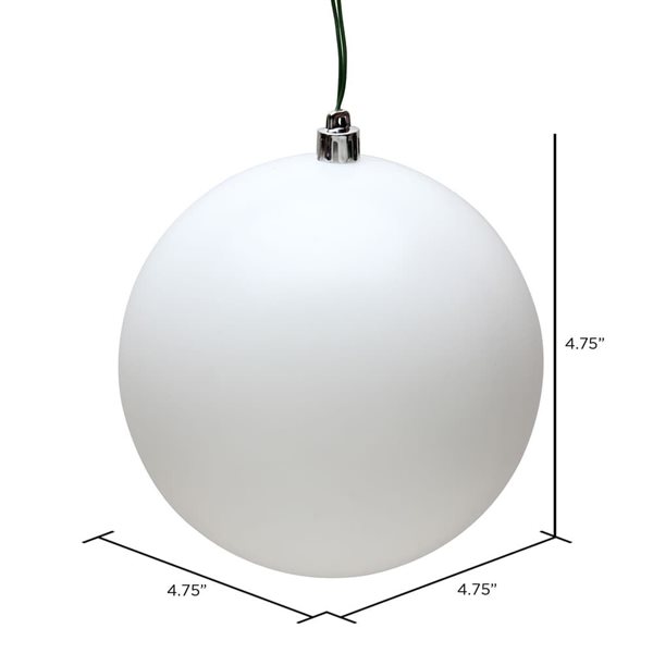 Vickerman 4.75-in White Matte Ball Ornament - 4/Pk
