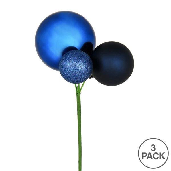 Vickerman 18-in H Midnight Blue Plastic Ball Ornament Christmas Pick - 3/Pk