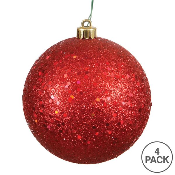 Vickerman 6-in Red Sequin Ball Ornament - 4/Pk