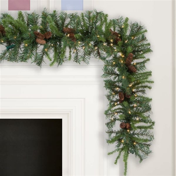 Vickerman 9-ft x 14-in Cheyenne Artificial Christmas Garland w/ 100 Warm White LED Lights