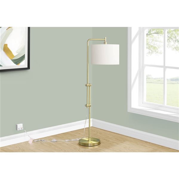 Monarch Specialties 63-in Brass Metal, Ivory / Cream Shade Floor Lamp