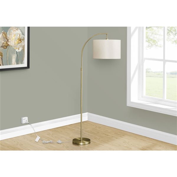 Monarch Specialties 65-in Brass Metal, Ivory / Cream Shade Floor Lamp