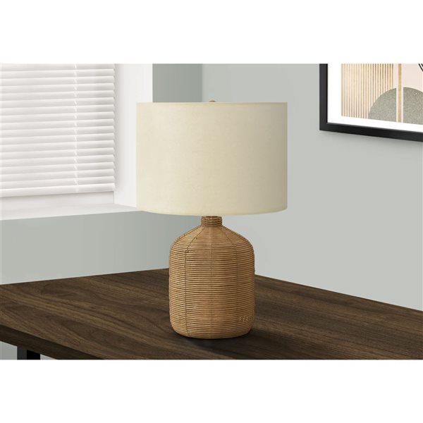 Monarch Specialties 23-in Brown Rattan, Beige Shade Table Lamp