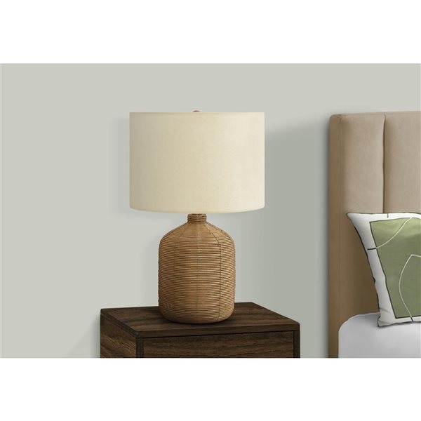 Monarch Specialties 23-in Brown Rattan, Beige Shade Table Lamp