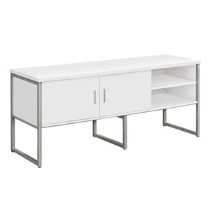 Monarch Specialties 72-in White Laminate and Silver Metal Office Credenza with Storage Doors
