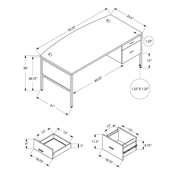 Monarch Specialties 72-in Grey Laminate and Black Metal Computer Desk with File Storage Drawer