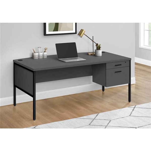 Monarch Specialties 72-in Grey Laminate and Black Metal Computer Desk with File Storage Drawer