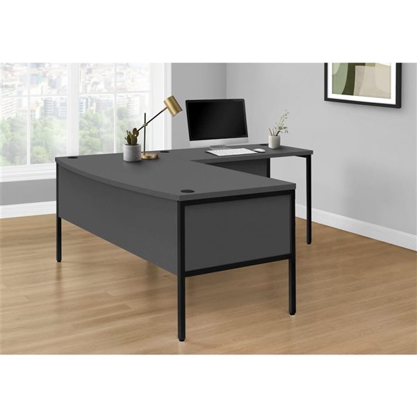 Monarch Specialties 72-in Grey Laminate and Black Metal Computer Desk with File Storage Drawer