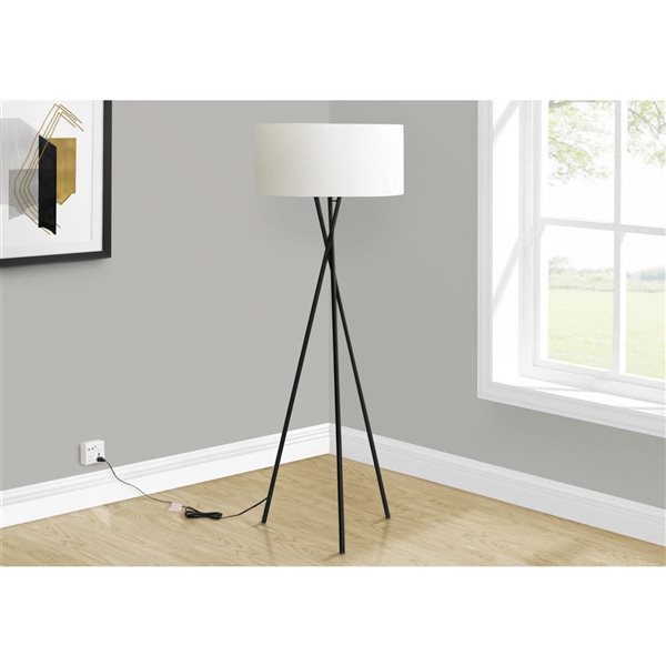 Monarch Specialties 62-in Black Metal, Ivory / Cream Shade Floor Lamp