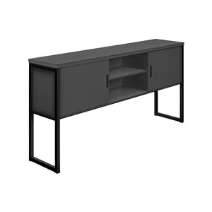 Monarch Specialties 72-in Grey Laminate and Black Metal Office Hutch with Storage Doors