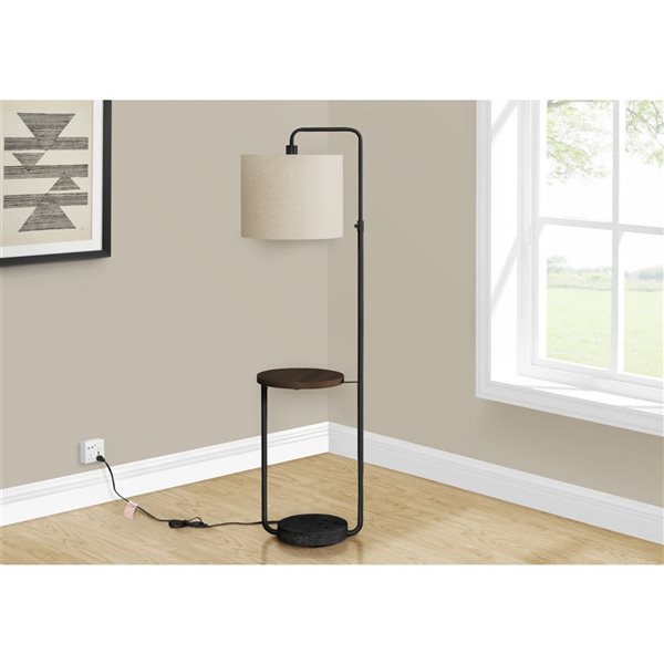 Monarch Specialties 67-in Black Metal, Ivory / Cream Shade Floor Lamp with USB Port