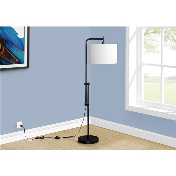 Monarch Specialties 63-in Black Metal, Ivory / Cream Shade Floor Lamp