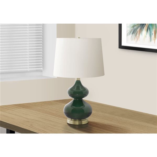 Monarch Specialties 24-in Green Glass, Ivory / Cream Shade Table Lamp