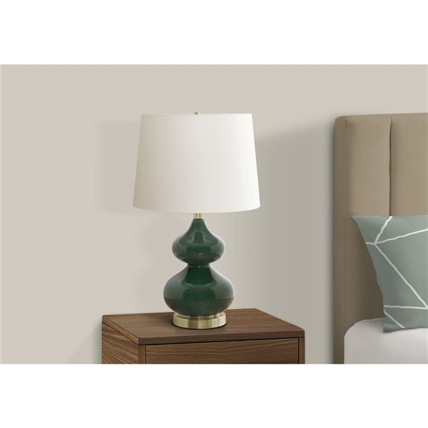 Monarch Specialties 24-in Green Glass, Ivory / Cream Shade Table Lamp