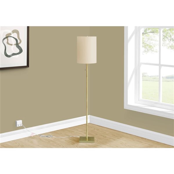 Monarch Specialties 62-in Brass Metal, Ivory / Cream Shade Floor Lamp