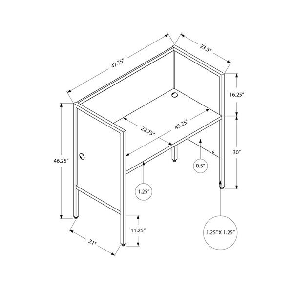 Monarch Specialties 48-in White Laminate and Silver Metal Contemporary Office Cubicle