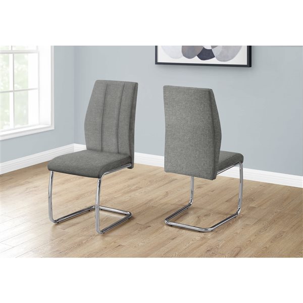 Monarch Specialties Set of 2 39-in Grey Fabric and Chrome Metal Upholstered Dining Chair